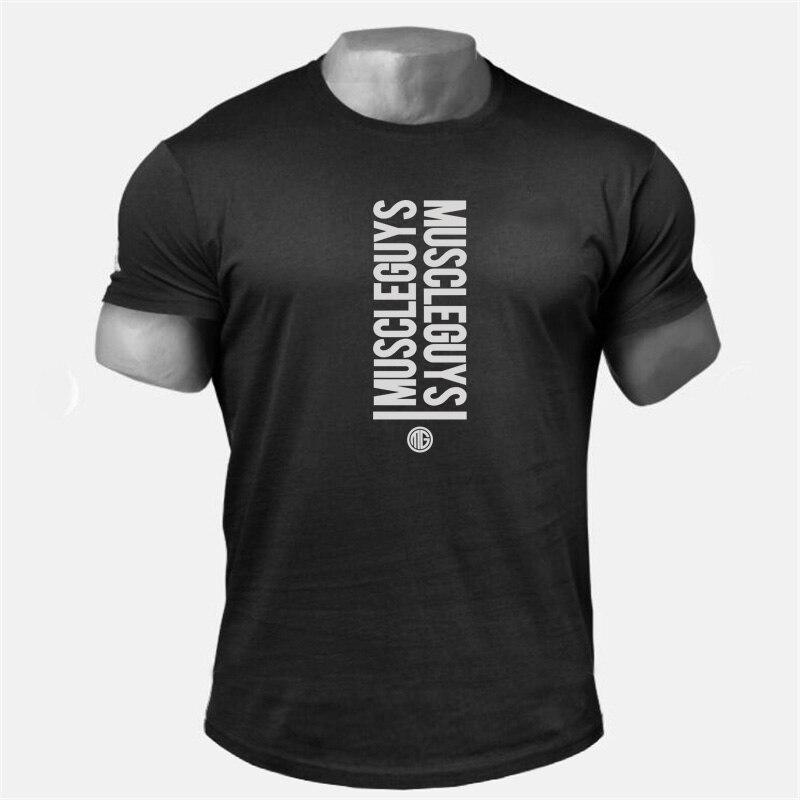 Muscleguys спортивная футболка с короткими рукавами, мужской летний костюм для тренировки мышц, фитнес-костюм, крутой низ, топ M чёрный