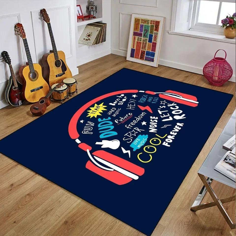 Retro Music 3D Printed Rugs for Bedroom Decoration Vintage Guitar Big Home Carpet Living Room Sofa Table Soft Non-Slip Floor Mat