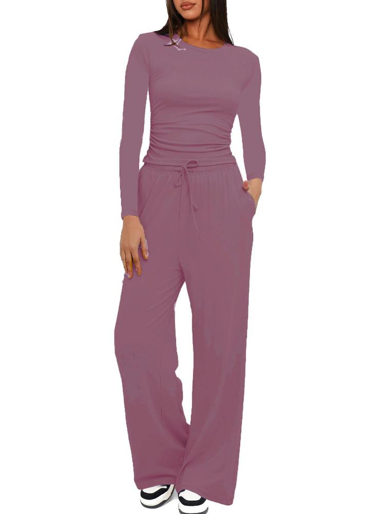 Nivea Women's Casual Long Sleeve Top and Wide Leg Pants Set in Multiple Colors