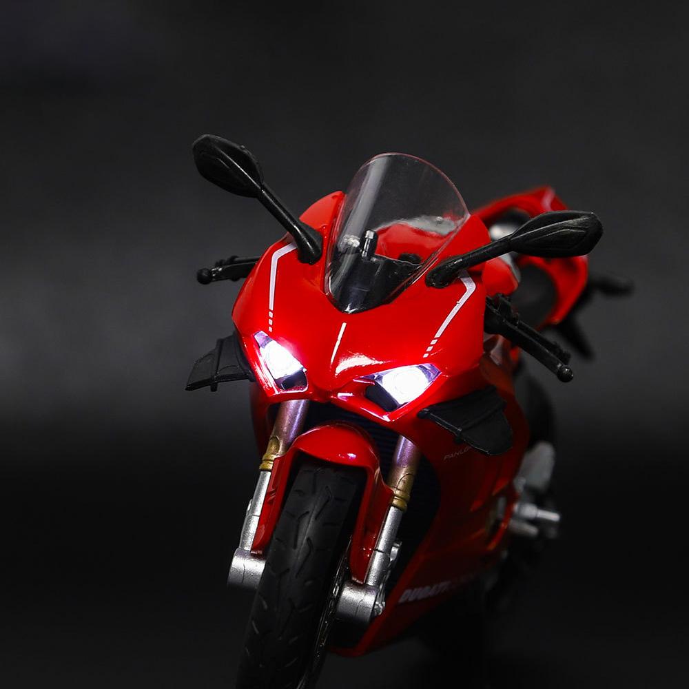 Modellino Auto Giocattolo Moto V4S Panigale Scala 1/12 Carrozzeria Veicolo in Metallo Lega Diecast Suono Luci Regalo di Compleanno Natale Bambini