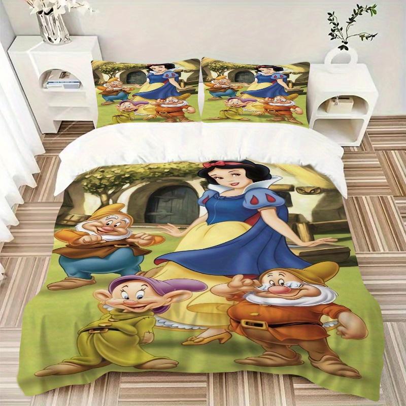3pcs Snow White and the Seven Dwarfs Quilt Cover Set (1 Quilt Cover + 2 Pillowcases Without Pillow Core), High-Definition Printing for Home and D