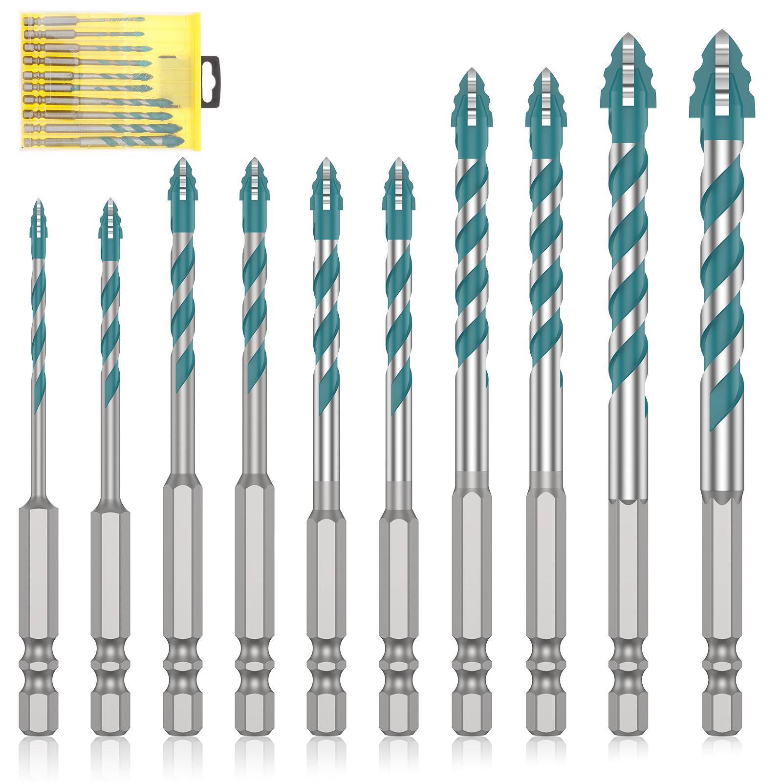 

10Pcs High Strength Eccentric Drill Bit Four-Edge Sawtooth Carbide Drill Bit with 1/4 Hex Shank for Concrete Tile Drilling Tool
