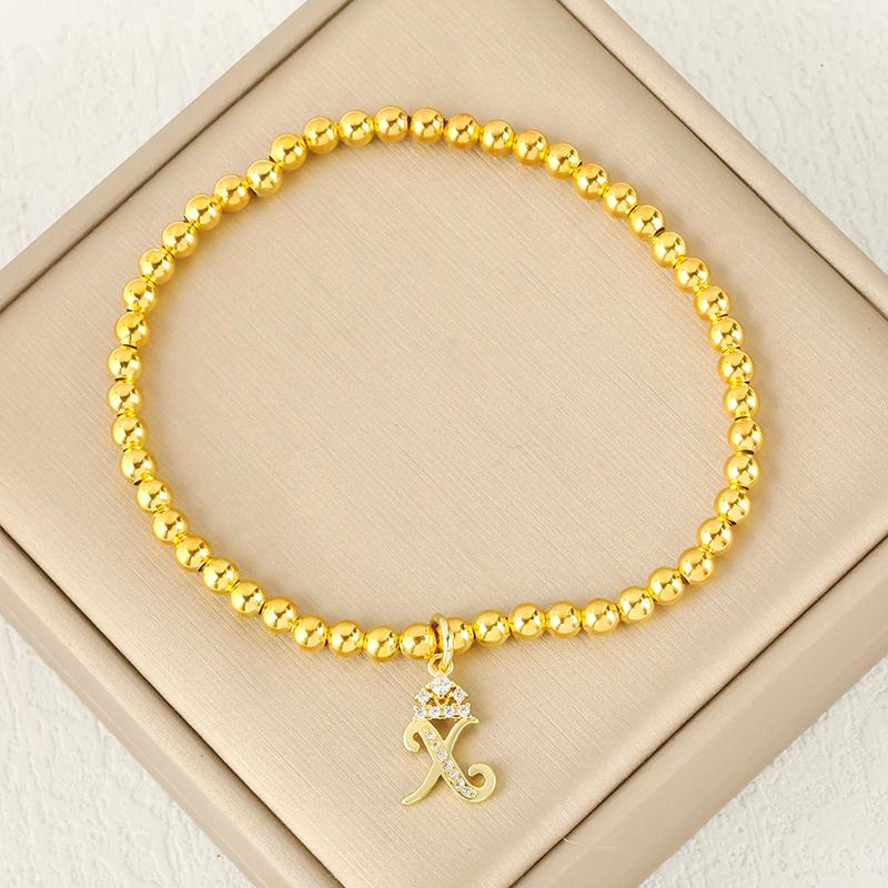 Fashion Round Bead 26 Crown Small Letter Bracelet Copper Plated Micro Inlaid Zircon High-end Jewelry
