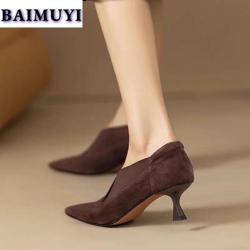 Dámské špičaté boty na jehlách Semišové mokasíny Zimní návrhář 2025 Trend New Sexy elegantní lodičky na párty Zapatillas Mujer