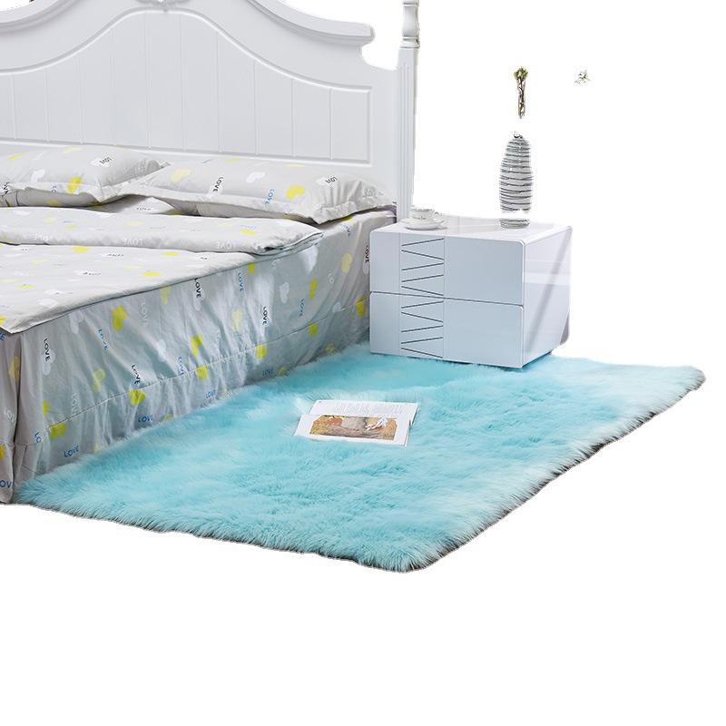Modern Faux Fur Long Pile Carpet for Bedroom & Living Room - Machine Washable Solid Color Floor Mat