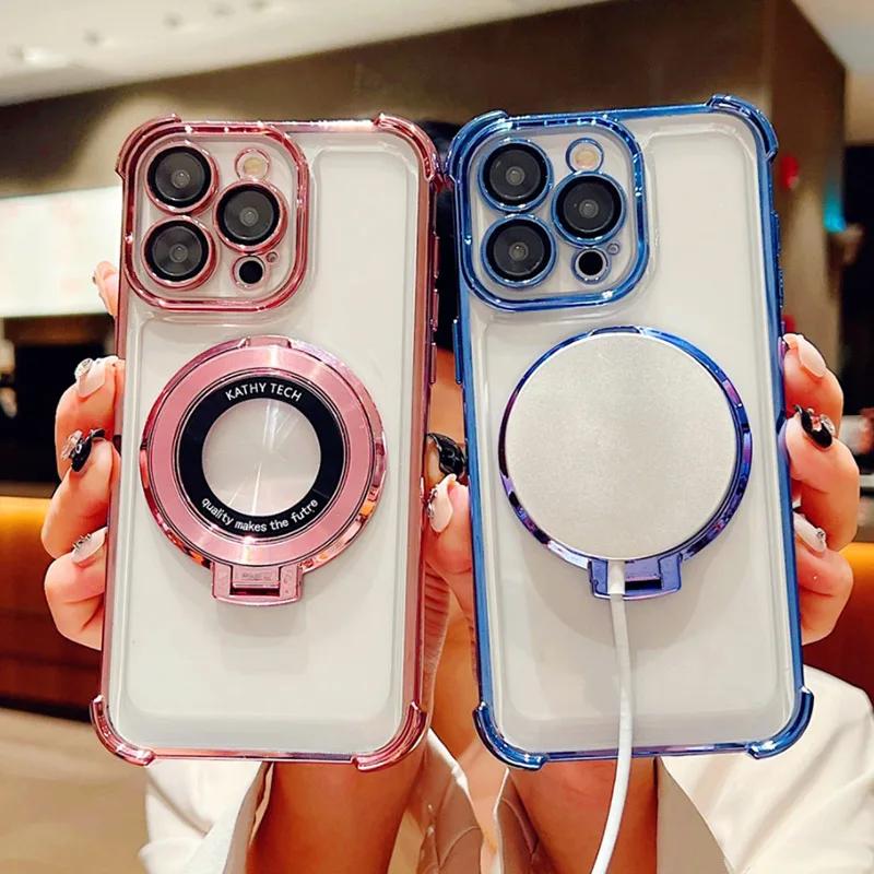 For Redmi 15C Glitter Plating Magnetic Magsafe Bracket Case for Xiaomi Redmi 15C Note 15 14 Pro Plus 14C 4G 5G Stand Soft Cover