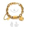 DZ Gold Color Thick Chain Stainless Steel Bracelets for Women Fashion Design Heart Love Pendant Wrist Zircon