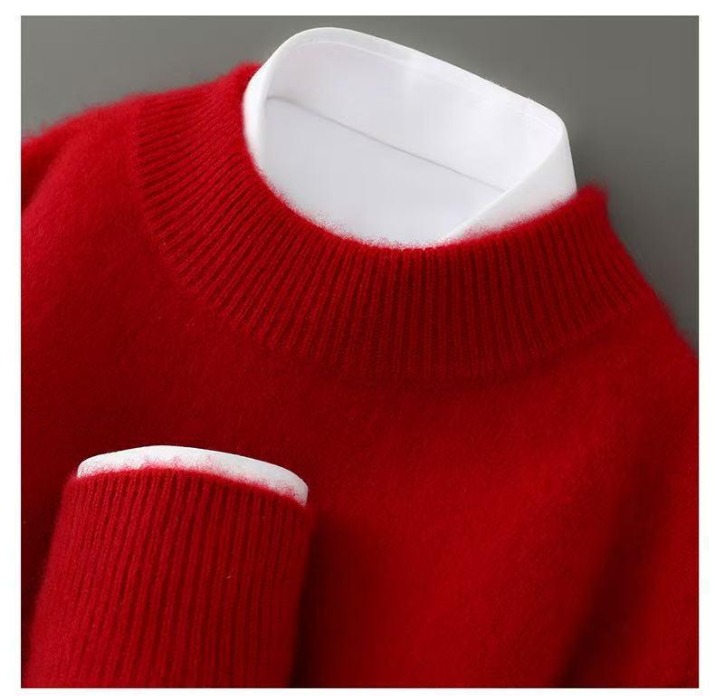 Men's 100% Pure Wool Half-High Collar Thick Cashmere Sweater - Autumn/Winter Loose Knit Pullover.