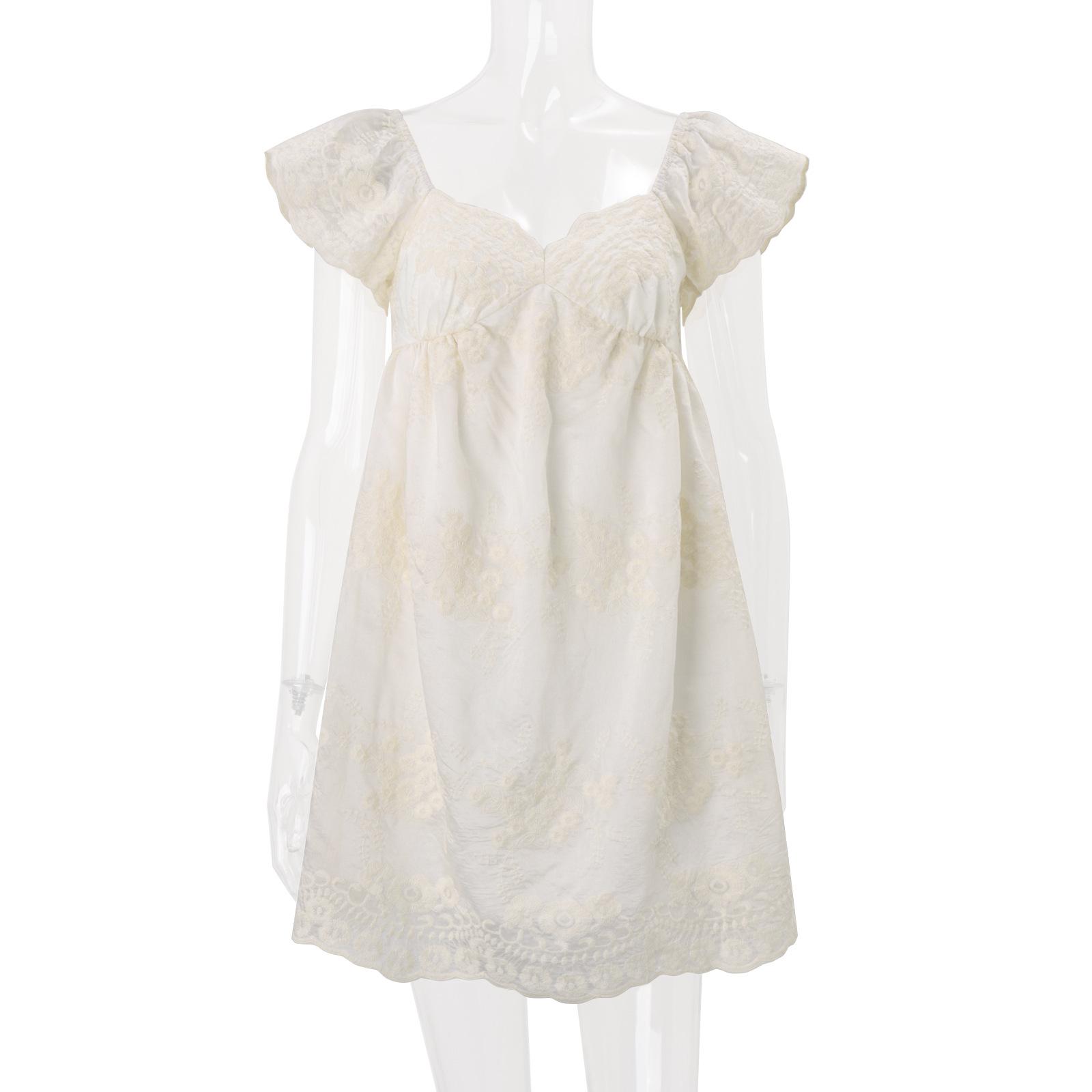 European and American women s clothing 2026 summer new French retro lace embroidered loose bubble sleeves temperament sweet dress S