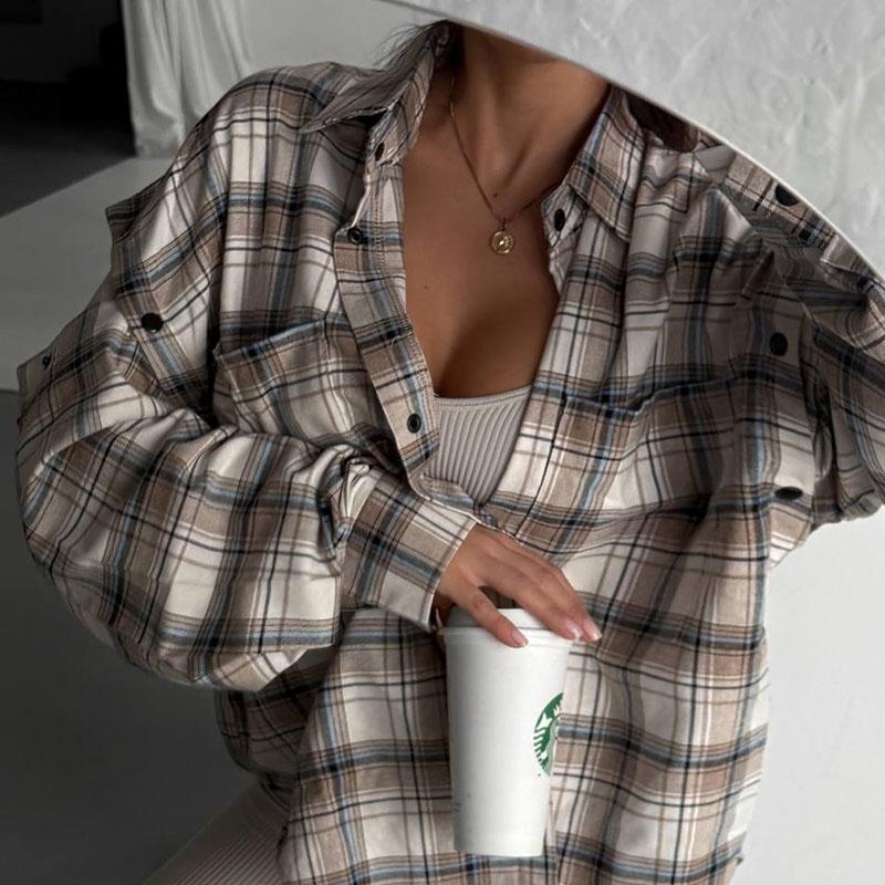 New Fashion Plaid Shirt Women Autumn Long Sleeve Top Female Detachable Sleeve Blouse Ladies Classic Casual Shirts Streetwear