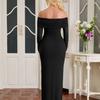 Autumn and Winter New One-word Shoulder Mesh Pleated Long-sleeved Dress, Sexy Temperament Backless Slim Hip-wrapped Dress