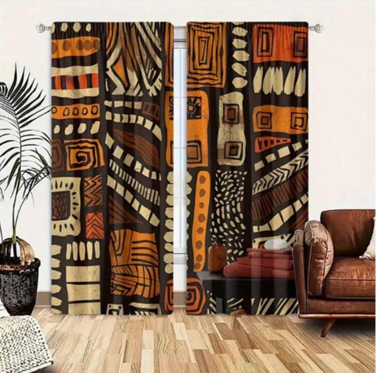 Bohemian Pattern Printed Curtains, Pole Bag Curtains 42*84, Bedroom And Living Room, Home Decoration, Room Decoration