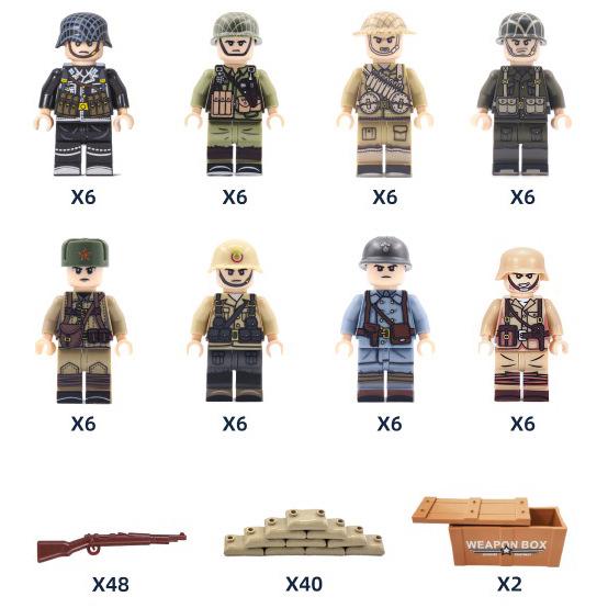 WWII Soldier Set: Military Series Blocks with Weapons & Sandbags – Children s Toy Collection