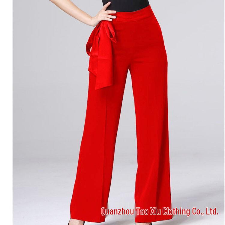 

XISAA Женские брюки с высокой посадкой, черные, с широкими штанинами, для танцевальных соревнований K2 Waist 83.8cm/Size 33