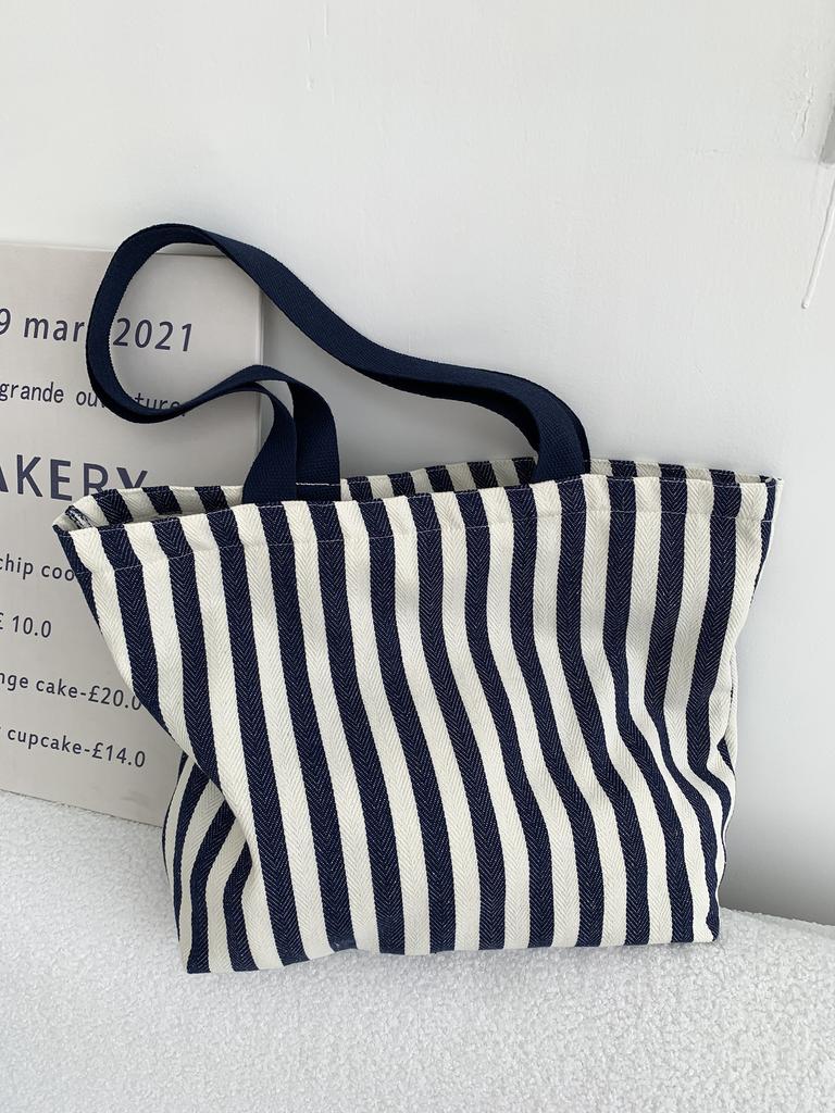 Simple Striped Women's Canvas Casual Shoulder Bags Fashion Large Capacity Ladies Tote Handbags Female Daily Shopping Bags