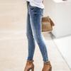 Ladies' Solid Color Casual Pants Versatile Slim Fit Straight Leg Denim Jeans With Frayed Edges And Holes