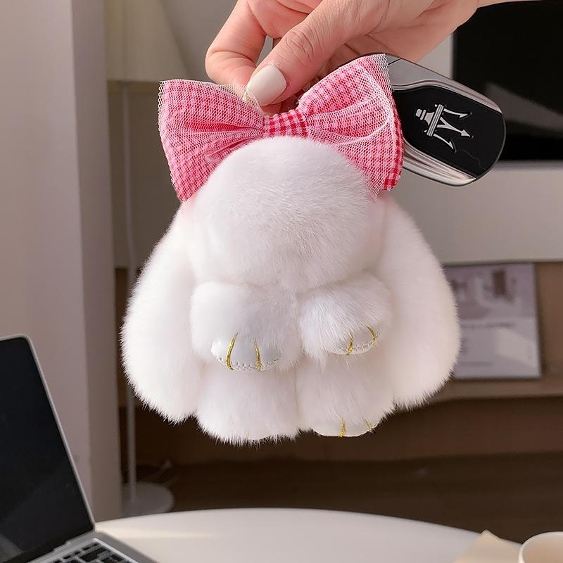 Rex-Kaninchenfell Fliege Plüschhasen Puppen Taschenanhänger Plüschhase Paar Anhänger Niedlicher Flauschiger Hase Tasche Anhänger