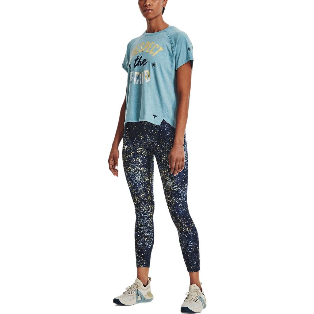 Under Armour Training Sports Letter Print T-Shirt Women Tops Blue 1369961-416