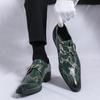 Fashion Retro Snake Leather Dress Men's Monk Shoes With Pointed Toe Buckle Business Office Wedding Formal Comfortable Mens Shoes