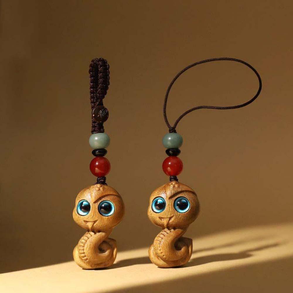 Mini Zodiac Snake Keychain Waterproof Green Sandalwood Phone Chain Ornament  Women