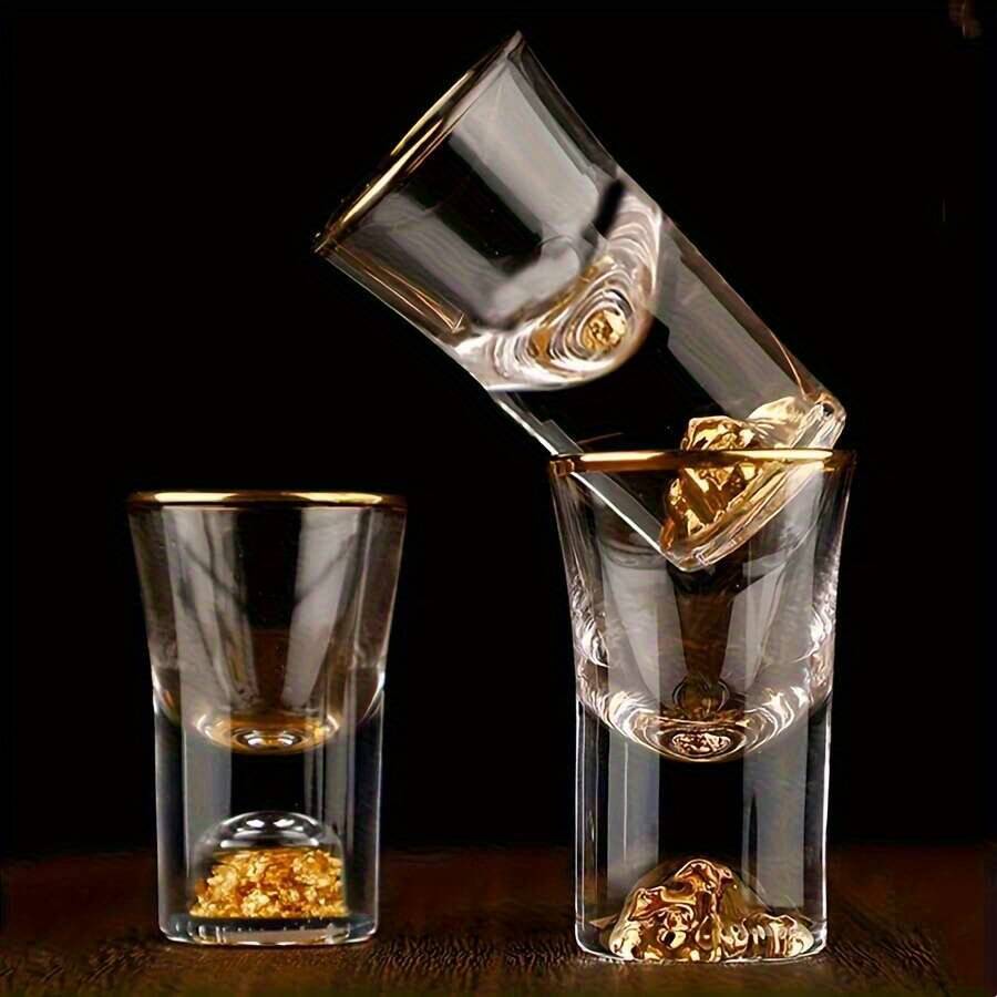 6Pcs 0.5Oz/15ml Premium Shot Glass Cups With Gold Leaf Detailing - Elegant Liquor Glasses Set, Perfect For Cocktails