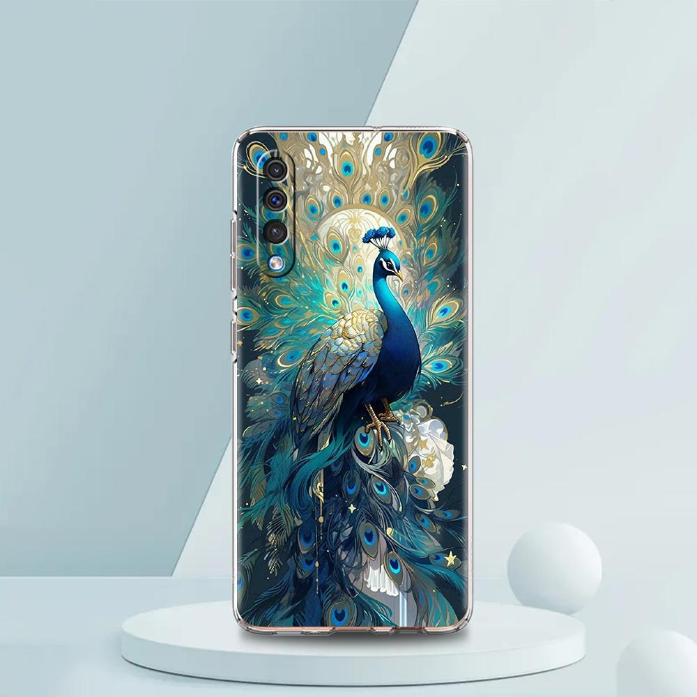 

Transparent Phone Case for Samsung Galaxy A16 A14 A12 A22 A24 A42 A02 A06 A20 A30 A40 Soft TPU Cover Animal Cute Peacock Pattern for Samsung A10