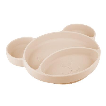 CANPOL 51/401 Silicone Three-part Plate with Suction Cup TEDDY BEAR Cream