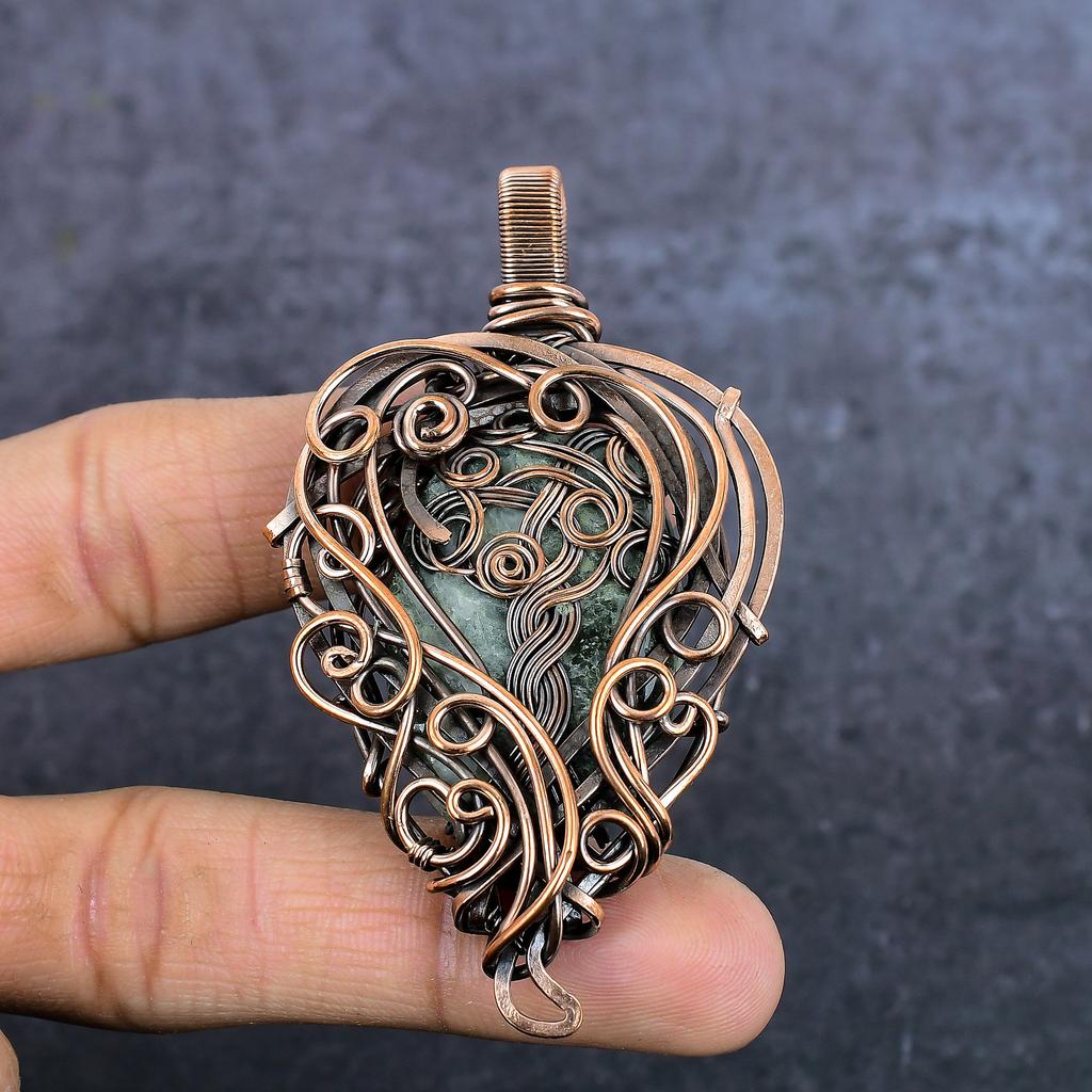 Prehnitt Håndlaget Kobber Eire Wrap Smykkeanheng 3,27" y0M04