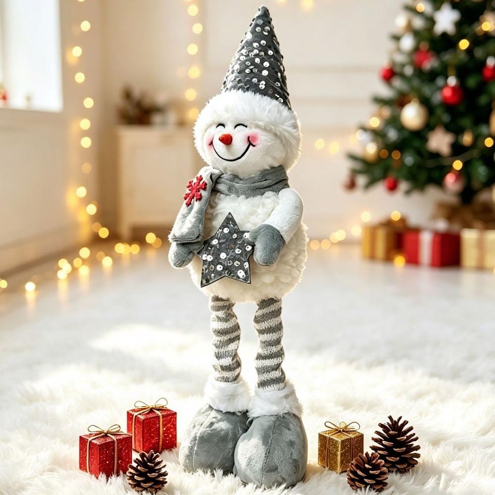 Sequined Retractable Snowman Figurine Sparkling Soft Fabric Christmas Snowman Stretchable Star Xmas Tabletop Ornament