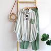 Women's Summer Loose Thin Plus Size Commuter Suit Casual Striped Shirt + Pants Comfortable Two-piece Set
