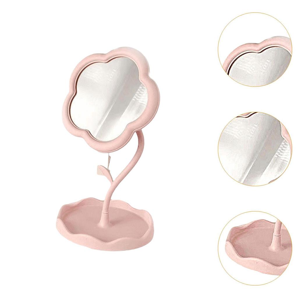 Makeup Mirror for Desk, Rotating Desktop Mirror with Jewelry Tray, Flexible
