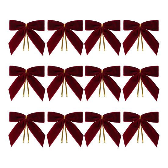 12/24Pcs Red Small Velvet Christmas Bows DIY Gift Wrapping Crafts Red Christmas Bowknot Wedding Party Decoration