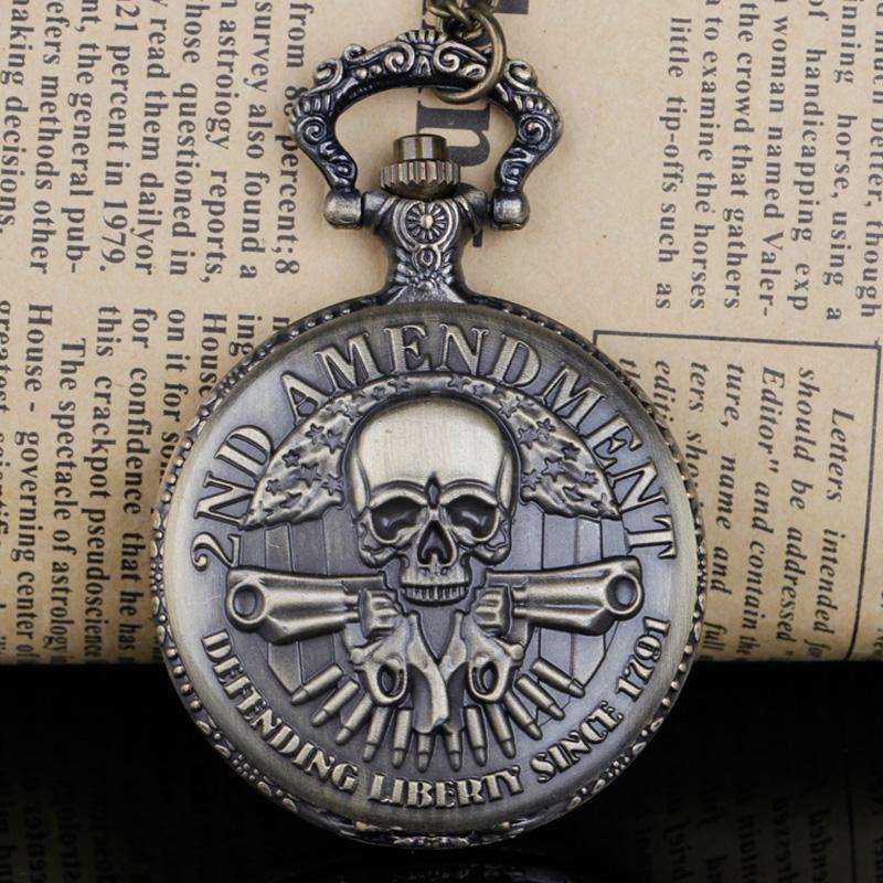 Skull Quartz Pocket Watch Vintage Bronze Necklace With Chain Pocket Fob Watches Steampunk Pendant CF1223 бронзовый