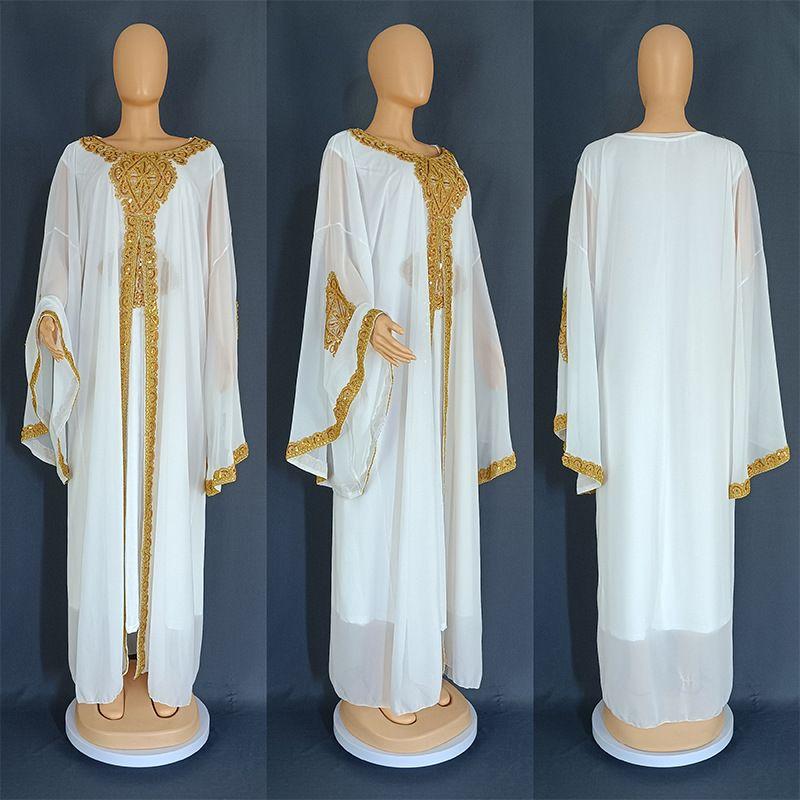 Europe and America Cross Border Middle East Malay Indonesia Turkey Bell Sleeve Embroider Robe Embroidered Gold Lace Dress Dress
