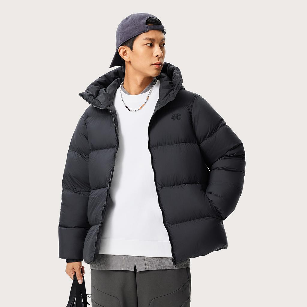 Li Ning Sports Lifestyle Series Solid Color Casual Short Hooded Down Jacket Men Outerwear Black AYMU115-12