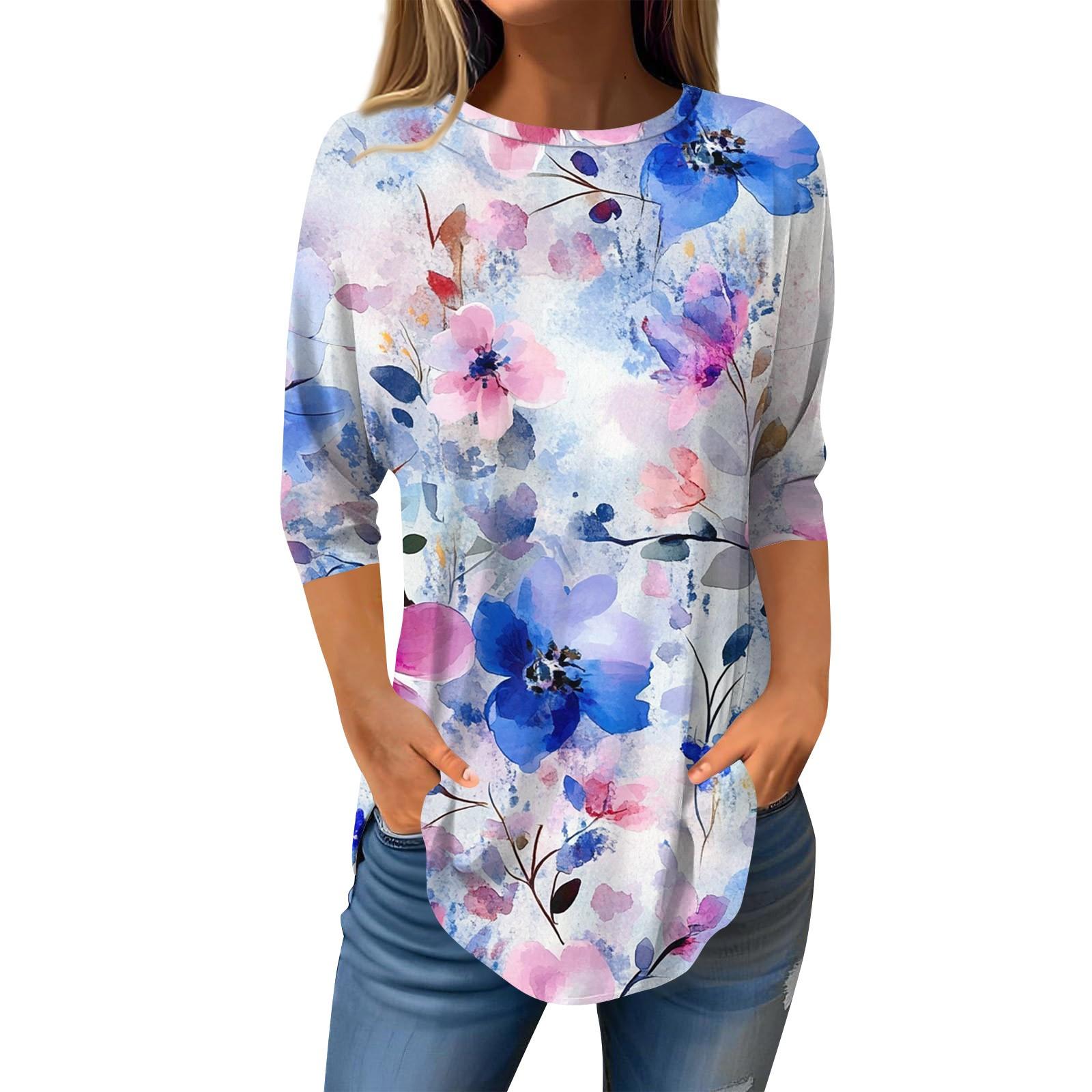 

Рубашки с рукавом 3/4 для женщин, милые топы, футболки с рисунком, блузки, повседневные базовые топы больших размеров, пуловеры L чёрный