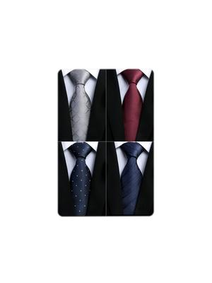 Necktie Chief Set Brand Necktie Set of 4 Necktie Silk Set Striped Necktie Business EKT44880S [Enlision] Men's Men's