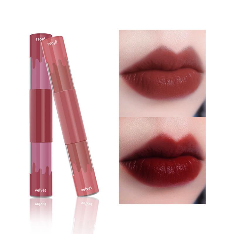 Double-Ended Non-Stick Cup Lip Gloss & Matte Velvet Lip Glaze - Two-in-One