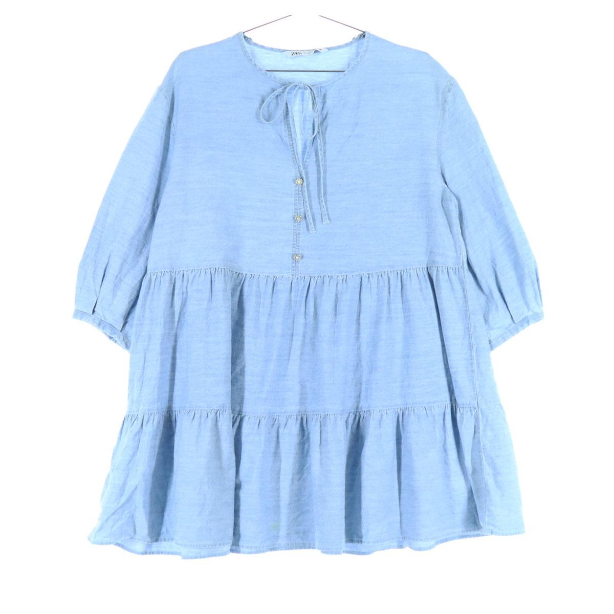 

ZARA Сделано в Турции Рукав три четверти Платье до колена L Светло-голубой Женщины Б/у