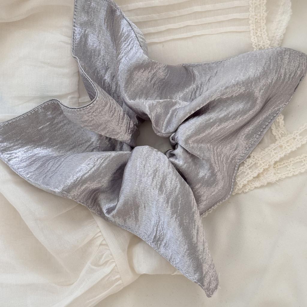 Silver Glossy Fabric Hair Band Retro Square Scarf Bow Lace Edge Large Intestine Ring Texture Hair Accessories New Headband Adult