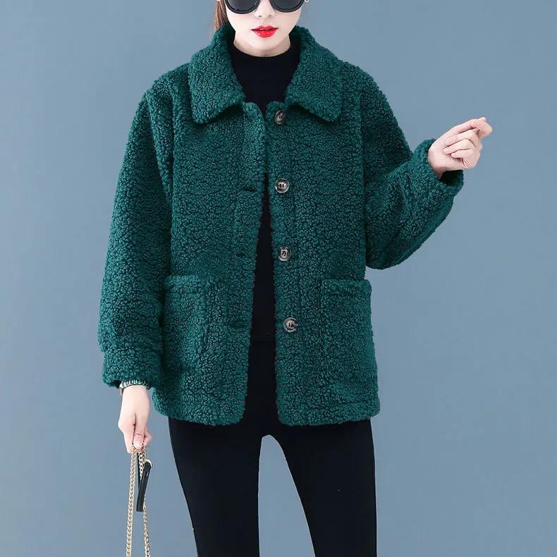 Women Jacket Lambskin Ladies Granular Fleece Cardigan Coat Autumn Winter Short Style for Middle-Aged Women