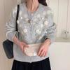 Korean style sweet three-dimensional floral knit cardigan for women, spring/autumn new versatile soft and cozy loose lazy style sweater jacket