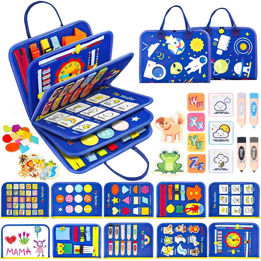 Exclusive Montessori Busy Board Educational Toy for Boys and Cloth Picture Book for Ages and Practice Threading and Tying Finger Color Shape Prep for