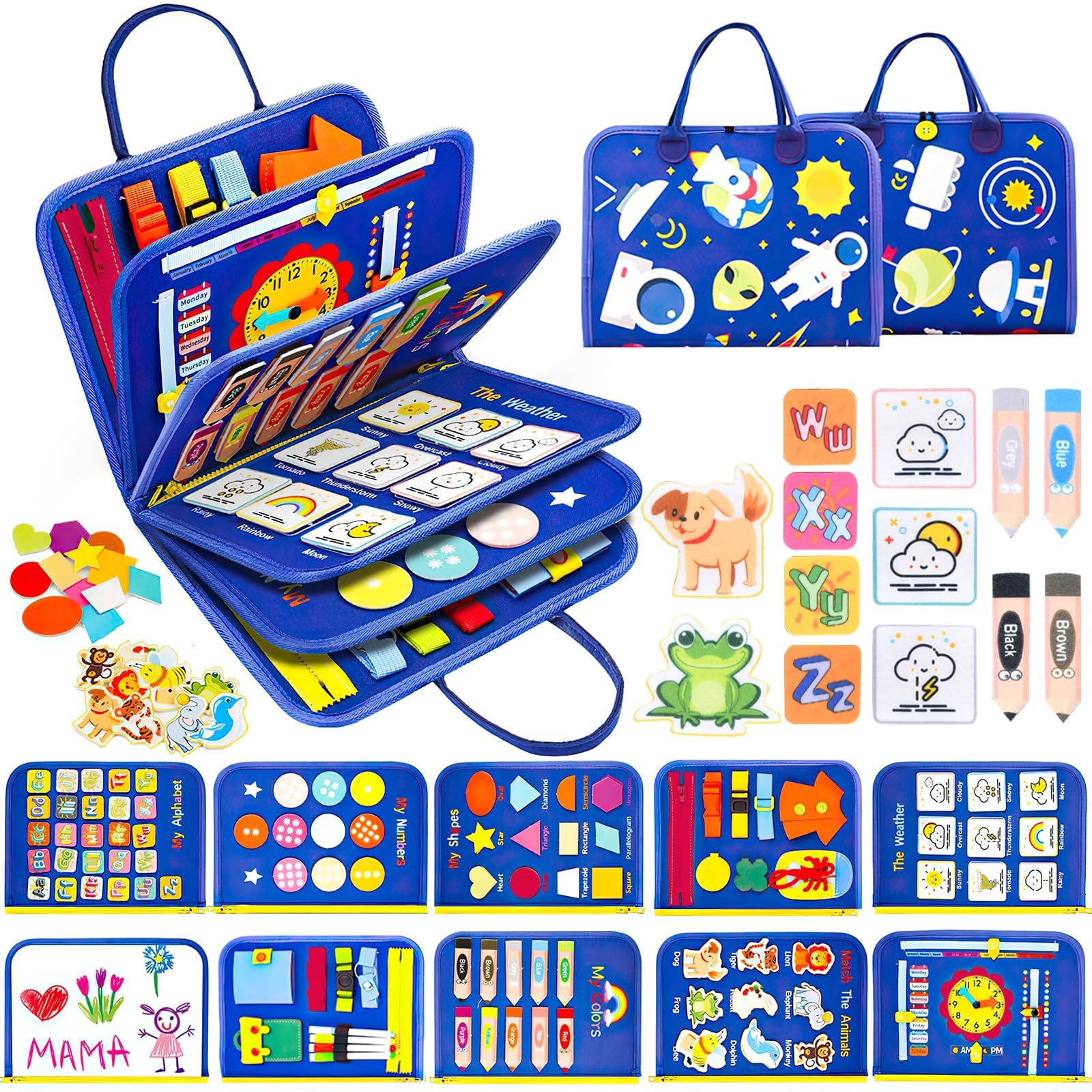 

Exclusive Montessori Busy Board Educational Toy for Boys and Cloth Picture Book for Ages and Practice Threading and Tying Finger Color Shape Prep for