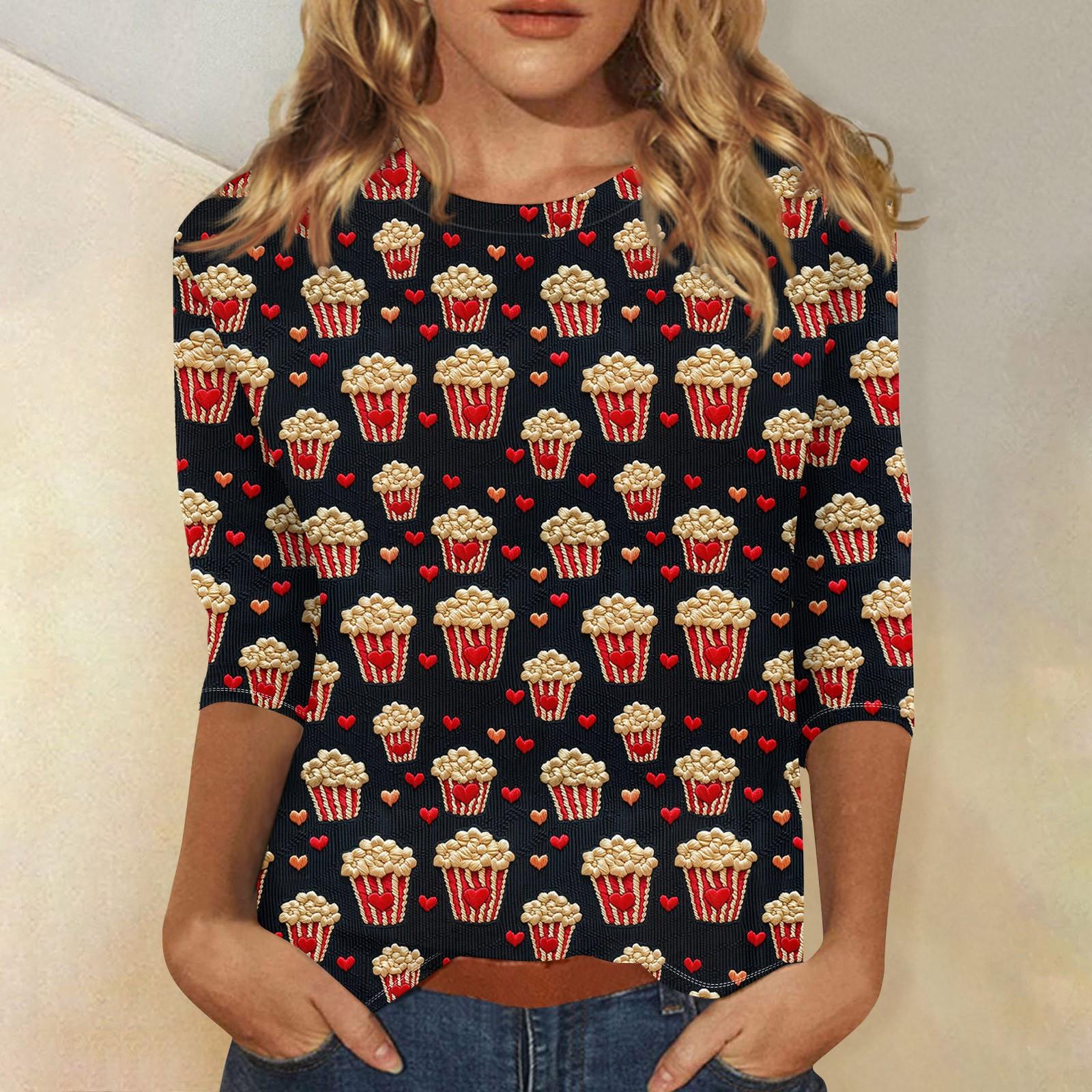 

Жіноча повсякденна вільна футболка на День Святого Валентина з круглим вирізом і рукавами три чверті XL червоний