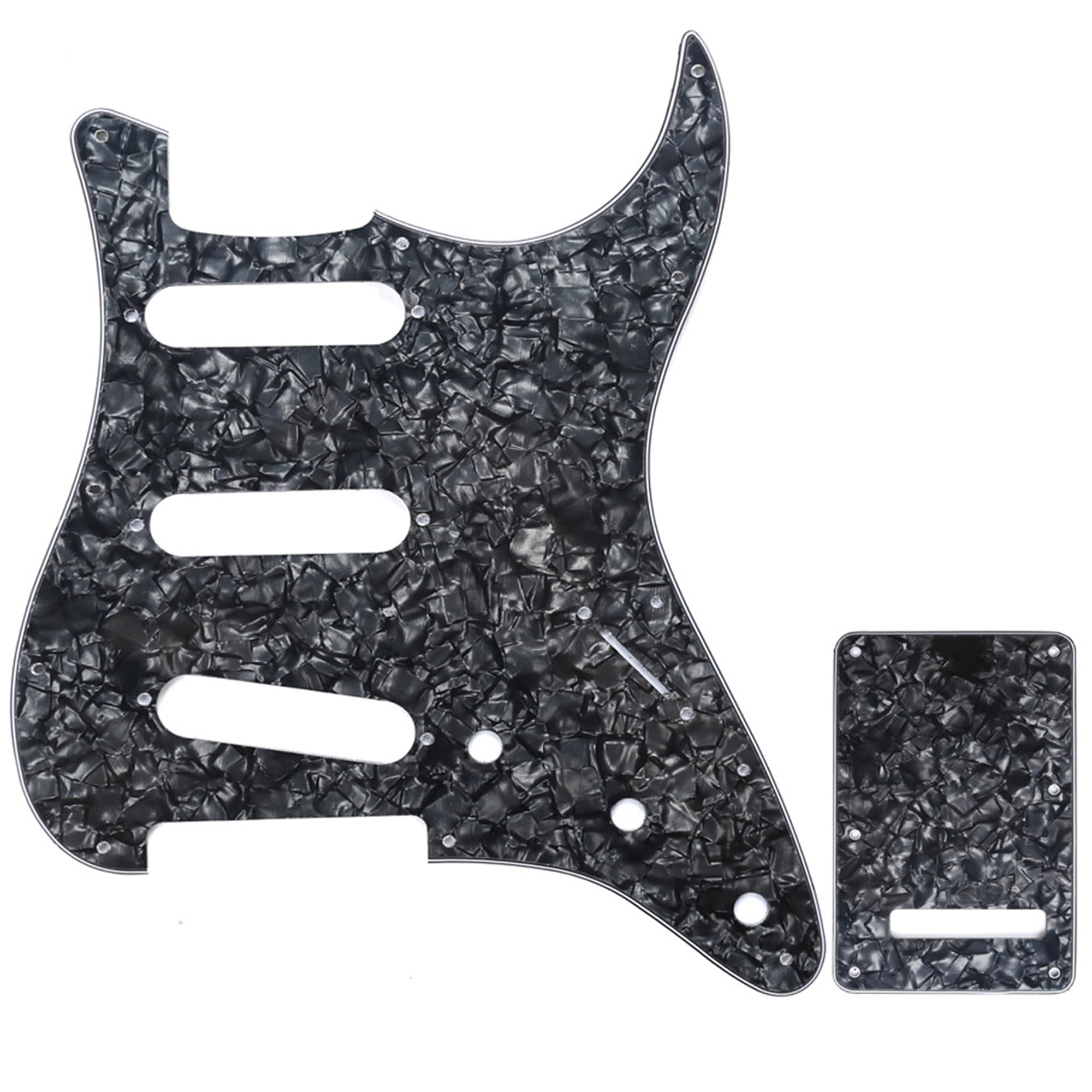 Набор звукоснимателей Musiclily SSS Stratocaster Pickguard и Backplate для стандартных электрогитар Stratocaster, Сделано в США/Мексике, 4-слойный Черный жемчуг