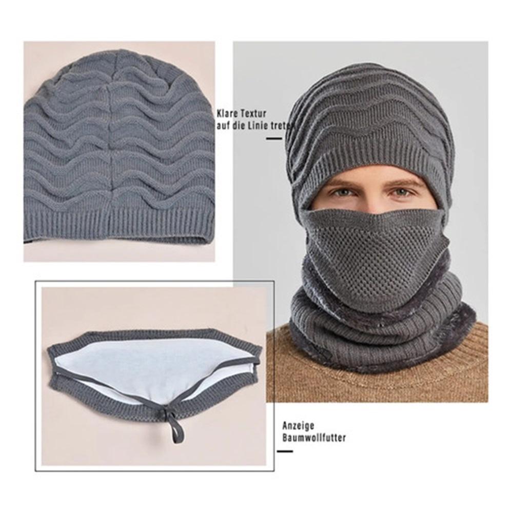 (navy Blue) Men's Winter Hat And Mask Set Thick Plush Wind
