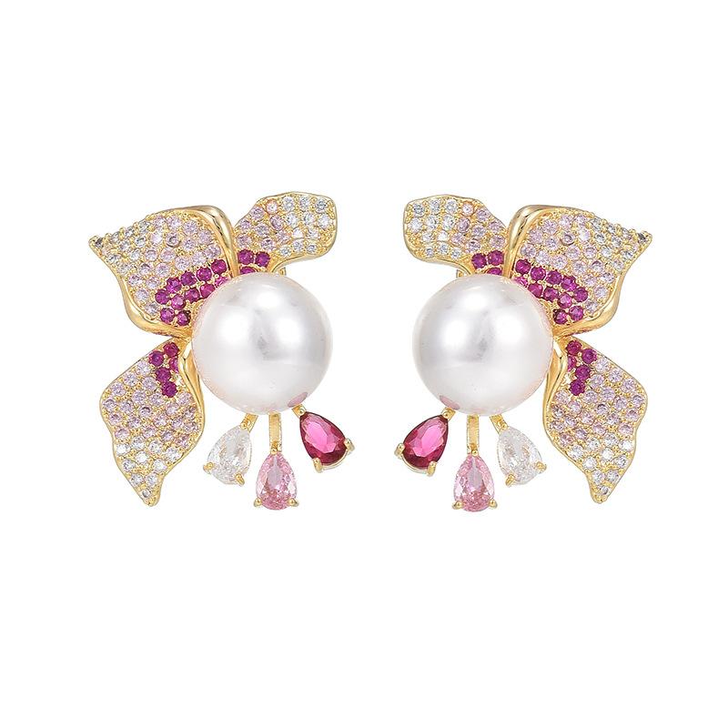 Cercei cu zircon, ușor încrustați, colorați, de lux, ușoare, perle de flori, elegante, versatile, bijuterii urechi