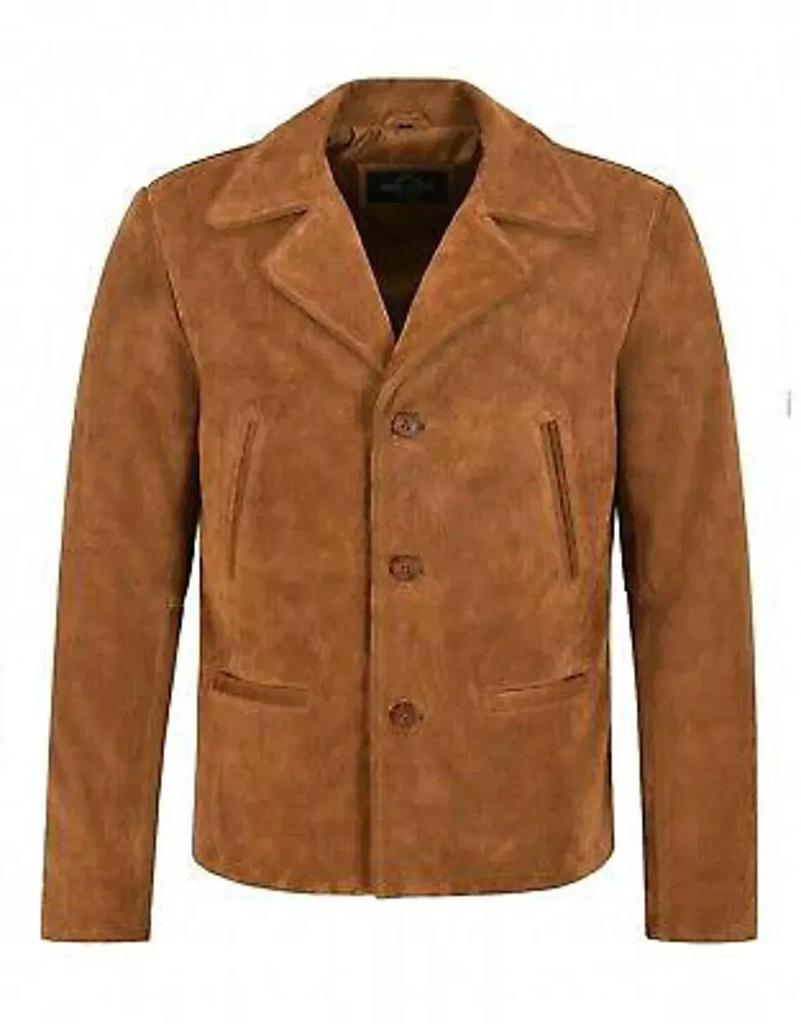 New Men's Formal Party Stylish Real Soft Sheepskin Brown Suede Blazer Handmade