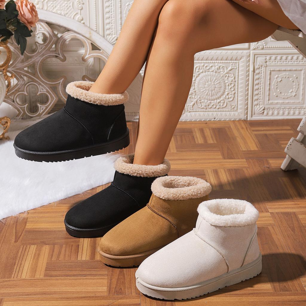 Thick-soled snow boots women's large-size solid color winter new cotton boots women's velvet thickened warm snow boots
